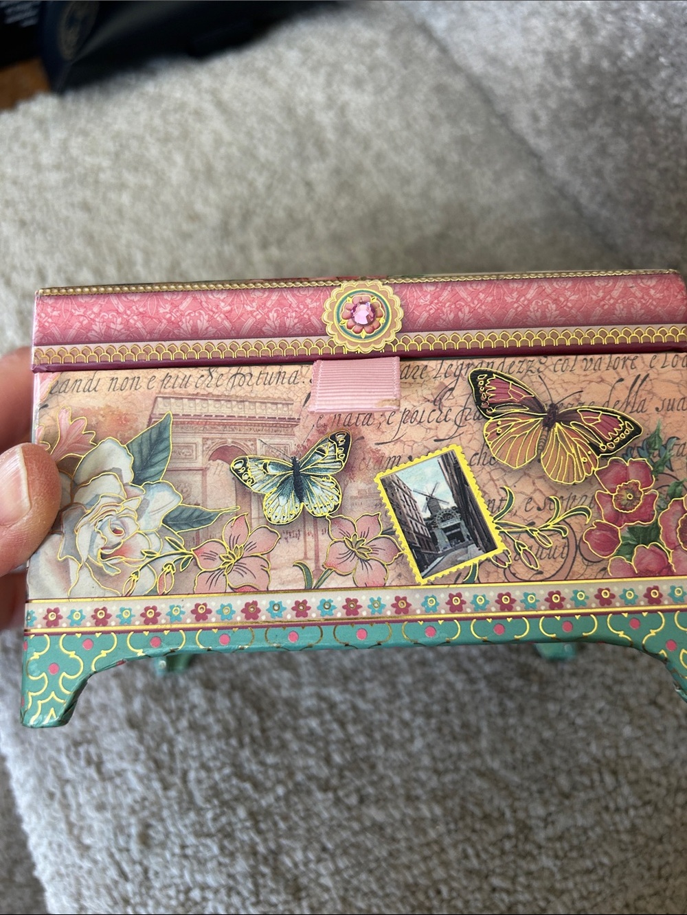 Punch Studio Paris Floral musical Jewelry Box in Pink and Gold image 4